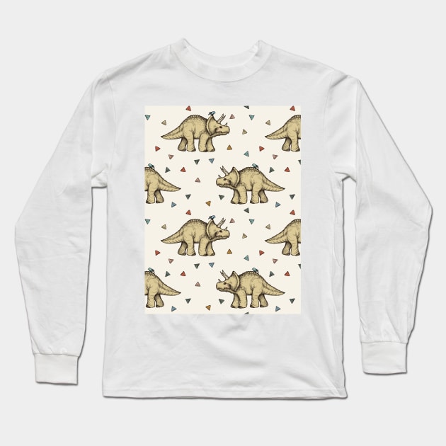 Triceratops & Triangles Long Sleeve T-Shirt by micklyn